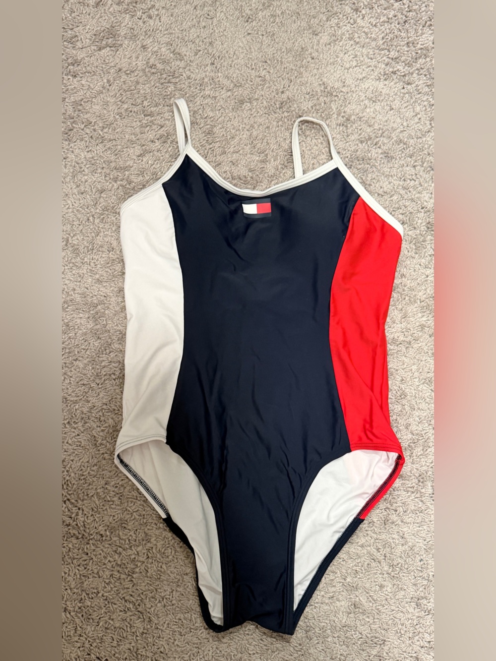 Tommy Hilfiger Girls Colorblock One-Piece Swimsuit - Navy/Red/White